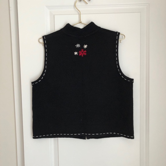 Erika Petite Holiday Sweater Vest Black Knit Zip Up Embroidered Vest Size PL - Picture 6 of 12